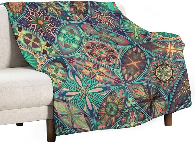 Vintage Mandala Throw Blanket Bohemian Boho Colorful Blanket for Sofa Bed Couch Chair Or Dorm 60"x80"
