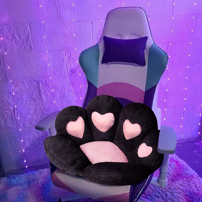 Ditucu Cat Paw Cushion Kawaii Chair Cushions 27.5 x 23.6 inch Cute Stuff Heart-Shaped Seat Pad Comfy Lazy Sofa Office Floor Pillow for Gaming Chairs Room Decor Black
