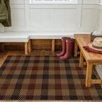 JTJ Vintage Large Door Mat Indoor Entrance - 3x4 Easy Jute Fall Rugs Outdoor for Patio, Balcony, Kitchen, Mudroom, Washable Earthy Brown and Red Checkered Elegence Décor