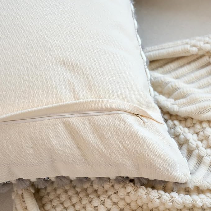 Aeckself Handmade Boho Chenille Tufted Pillow Cover 18x18 Inch, Decorative Square Throw Pillow Cover Neutral Pillowcase for Couch Bedroom Living Room, Green White