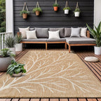 Washable Indoor Outdoor Rug 9x12 Modern Area Rugs Branch Pattern Non Shedding Waterproof Easy Clean Patio Deck Porch Living Room Bedroom Garden RV (9 X 12 Natural)