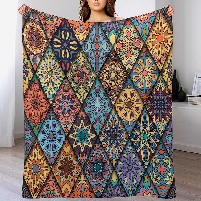 Vintage Bohemian Throw Blanket Colorful Mandala Indian Pattern Blanket for Sofa Bed Couch Chair Or Dorm 40"x50"