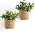 Dahey 2 Pack Wall Hanging Rope Basket (6.5"W×7"H) with Artificial Eucalyptus, Jute Woven Storage Organizer Flower Plants Basket Farmhouse Rustic Wall Decor for Porch Living Room Bedroom Entryway,Brown