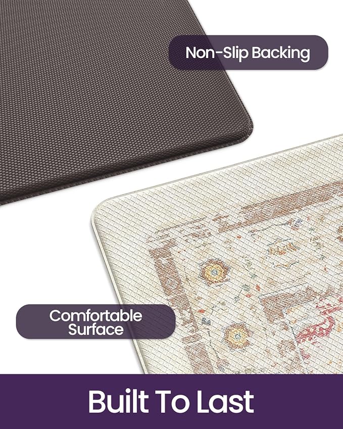 DEXI Kitchen Mats for Floor Cushioned, 23x86 Extra Large Wide Runner Rug Non Slip, Waterproof Soft Comfort Standing Padded Anti Fatigue Decorative, Light Beige