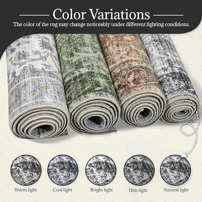 8x10 Washable Area Rugs Ultral Soft Non-Slip Stain Resistant Vintage Boho Large Carpet for High-Traffic Living Room & Dining Room