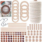 120pcs Macrame Kits for Beginners 3mm x 109yards Natural Cotton Macrame Cord with Wooden Beads & Rings,Wooden Sticks,Metal Rings Macrame Supplies Best for Macrame Plant Hanger