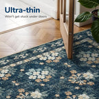 Lessymo Floral Living Room Rug 5x7, Soft Washable Area Rugs for Bed Room Dining Room, Soft Low Pile Carpet with Non Slip Backing Distressed Indoor Boho Carpet, Navy/Beige