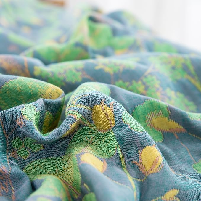 100% Cotton Muslin Botanical Blanket Jacquard Floral Plants Pattern Quilt, Soft Bed Cover Lightweight Breathable Gauzy Reversible Bedspread Coverlet Full/Queen(78"x94"), No Pillow Sham