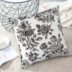 Black Floral Throw Pillow Covers 18x18 Inch Vintage Flower Black White Decorative Pillow Covers Set of 2 Farmhouse Pillowcases Square Cushion Covers for Couch Bed Sofa Chair Car Decor