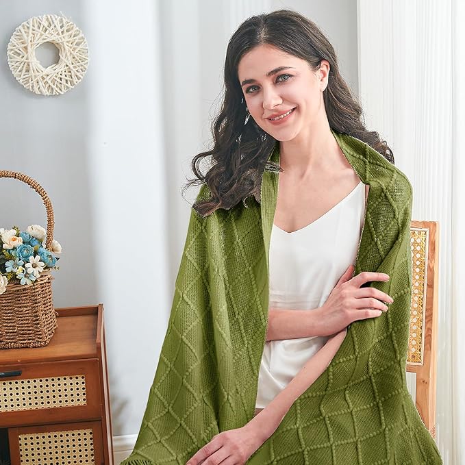 inhand Knitted Throw Blanket for Couch and Bed, Soft Living Room Home Decor Knitted Blanket with Tassel, Outdoor Lightweight Breathable Summer Blanket, Farmhouse Warm Woven Decorative, 50"x60"