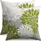 Lime Green White Grey Gray Pillow Covers 16X16 Inch Set of 2, Modern Dahlia Floral Print Decorative Throw Pillow Covers Outdoor Farmhouse Cushion Case for Home Couch Sofa Bed Decoration