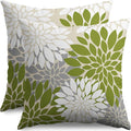 Lime Green White Grey Gray Pillow Covers 18X18 Inch Set of 2, Modern Dahlia Floral Print Decorative Throw Pillow Covers Outdoor Farmhouse Cushion Case for Home Couch Sofa Bed Decoration