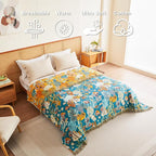 Throw Blanket for Bed 100% Cotton Blankets for Bedroom Living Room Spring Twin All Season Underwater Ocean Life Embroidery Reversible Breathable Quilt for Couch Sofa Coastal Home Decor 60"x80"