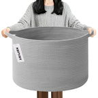 90L Large Blanket Basket,21.7"L x 21.7"W x 13.8"H Rope Woven Baskets with Handles, Toys Storage Bins,Laundry Basket Perfect for Living Room, Nursery,Bedroom,Home Organization,Light Gry