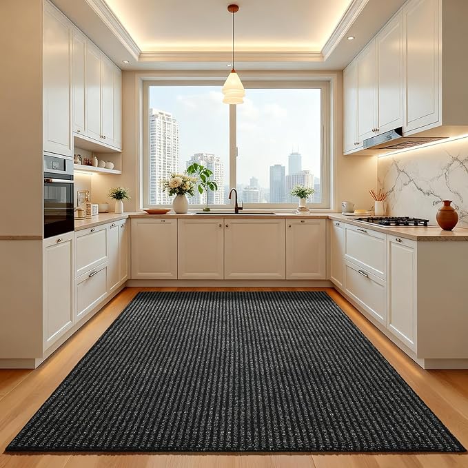 Softlife 4x6 Faux Jute Area Rug, Washable Rugs for Entryway Modern Farmhouse Non-Slip Accent Rug Floor Carpet for Dining Room Living Room Bedroom Kitchen Entryway, Black