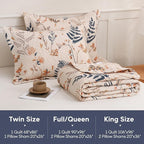 JSD Floral Quilt Set Twin Size, 2 Piece Printed Bedspreads Coverlet with Pillow Sham, Soft Microfiber Quilted Blanket