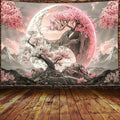 Tree Life Tapestry Aesthetic, Colorful Pink Flowers Sun and Moon Art Tapestry Wall Hanging for Girls Bedroom, Cool Nature Galaxy Yin Yang Anime Tapestries Poster of Dorm Home Decor 71X60 Inches, Pink