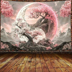 Tree Life Tapestry Aesthetic, Colorful Pink Flowers Sun and Moon Art Tapestry Wall Hanging for Girls Bedroom, Cool Nature Galaxy Yin Yang Anime Tapestries Poster of Dorm Home Decor 40X30 Inches, Pink