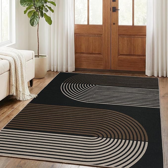 GarveeHome Modern Rainbow Easy Jute Rug 5x7, Washable Area Rugs for Living Room Farmhouse Dining Room, Contemporary Natural Non Slip Non Shedding Floor Carpet for Office RV Patio