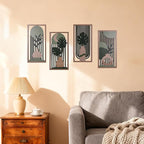 suruim Boho Wall Art Set of 4, Abstract Geometric Wooden Wall Decor, Mid-Century Modern Aesthetic Artwork with Arch, Vase & Botanical Design for Modern Home Decor for Bedroom, Office & Living Room(D)