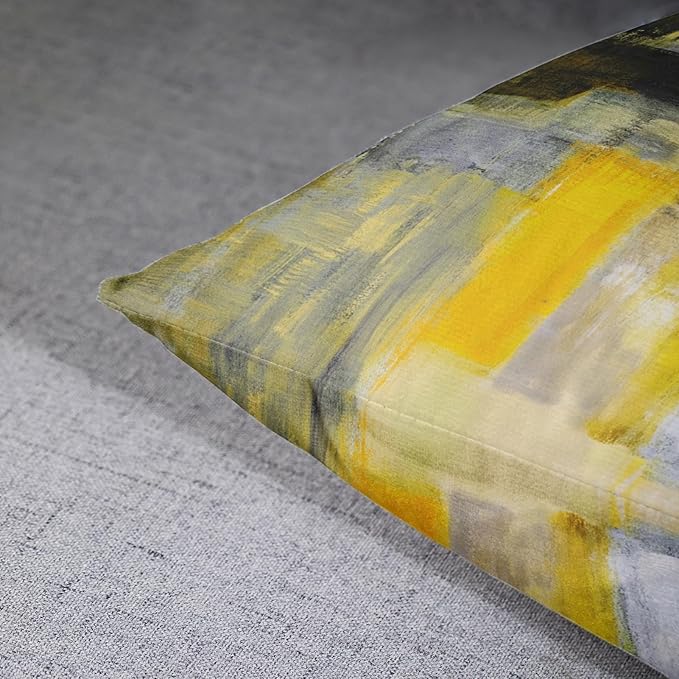 Emvency Set of 2 Yellow White and Black Throw Pillow Covers Modern Abstract Painting Decorative Pillow Cases Home Decor Standard Square 16x16 Inches Pillowcases