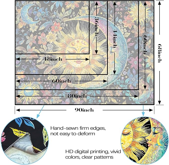 Accnicc Sun and Moon Tapestry for Bedroom Boho Hippie Floral Wall Tapestry Aesthetic Vintage Stained Glass Flower Plant Celestial Large Tapestries Wall Hanging for Living Room Dorm 80 x 60 Inch