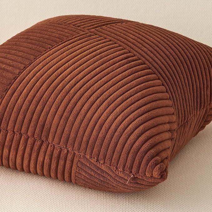 Topfinel Set of 2 Decorative Terracotta Throw Pillow Covers 16x16 Inch, Soft Corduroy Pillow Covers Windmill Textured Striped Patchwork Cushion Cases for Couch Sofa Bed Cute Aesthetic Home Decor