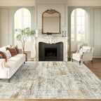 10x14 Area Rugs for Living Room, Non Slip Machine Washable Vintage Rugs, Low Pile Lightweight Large Rug for Bedroom, Dining Room, Home Office Gray Rust