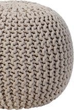 COZY TRENDS Hand Knitted Upholstered Pouf Cotton Braid Cord Cable Ottoman - Foot Stool - Accent Seat Furniture Bean Bag 18x18x14 Inches (Beige)