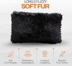 Cheer Collection Throw Pillows for Couch and Bed, Soft Shaggy Throw Pillows with Inserts Included, Cozy Long Hair Faux Fur Pillows - Set of 2-12" x 20" - Black