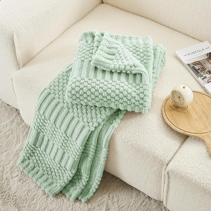 lifein Throw Blanket for Couch-Sage Green Boho Throw Blanket, Soft Fleece Plush Lightweight Blankets&Throws for Spring, Fuzzy Decorative Blankets for Livingroom Bed Sofa Chair (50x60, Sage Green)