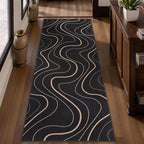 Tangsoo Easy Jute 2x6 Runner Rug for Hallways,Modern Washable Non-Slip Outdoor Rug Runner,Farmhouse Black Lines Thin Carpet Runner for Laundry Bedroom Kitchen Entryway Porch