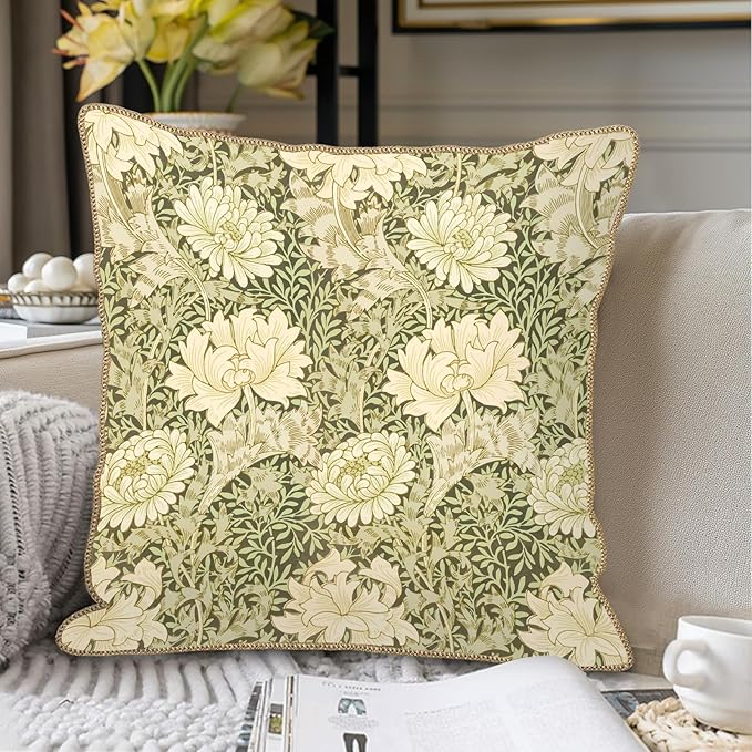 KSLIDS Vintage Green Flowers Soft Velvet Throw Pillow Covers Set of 2 Floral Plant Leaves Decorative Pillow Covers 20x20 Inch Chinoiserie Retro Pillow Case for Sofa Couch Bedroom Farmhouse Home Decor