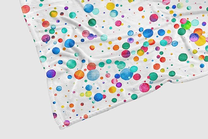 Kids Colorful Throw Blanket, Rainbow Polka Dot Funny Bright Blanket for Bed Sofa Travel and Camping Flannel Blanket Gift, Super Soft Cozy Fluffy Plush Blanket for All Seasons, 50" x 60"