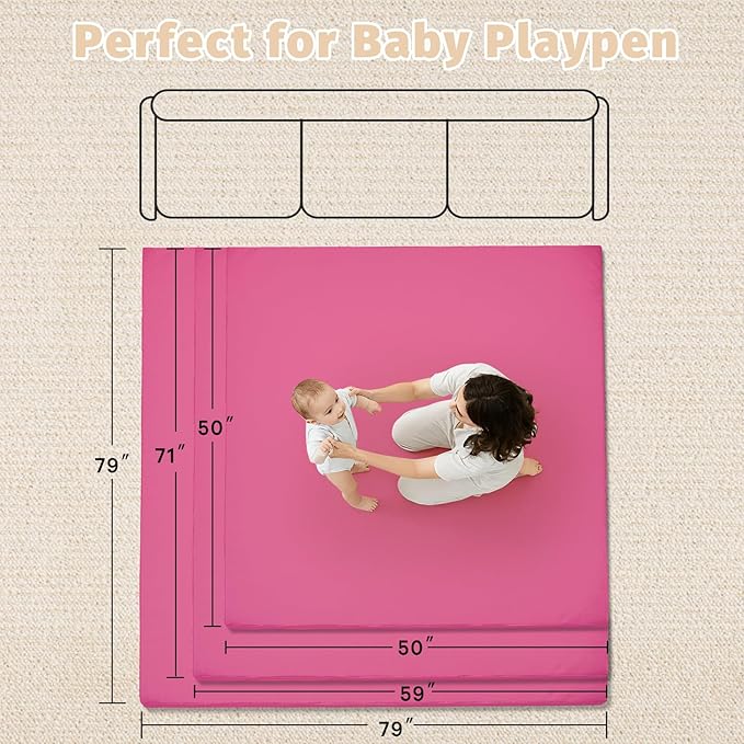 Waterproof Baby Play Mat for Floor Memory Foam 50 * 50 Cushion Playpen Playmat Tummy Time Nursery Rug Thick Pad Create Soft & Safe Area for Infants,Toddler,Kids,Hot Pink