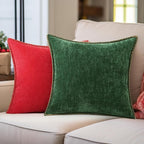 decorUhome Chenille Soft Cozy Throw Pillow Covers 22x22 Set of 2, Modern Farmhouse Boho Velvet Decorative Euro Sham Pillow Cases with Stitched Edge for Couch Sofa Bed Home Decor, Green
