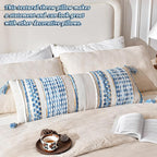 AmHoo Chenille Striped Textured Boho Throw Pillow Covers Aesthetic with Tassels Woven Decorative Pillow Case for Couch Bed Sofa Bedroom Modern Funky 14 x 36-Inch Sky Blue