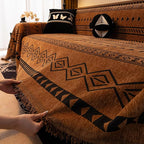 VClife Bohemian Couch Cover for Dog, Plush Thick Chenille Aztec Couch Cover for 3 Cushion Couch Sofa Pet Friendly Sofa Slipcover with Tassel 71"X134"