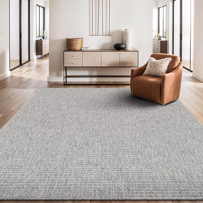 Beverly Rug Easy Jute Gray Rug 5x7 Solid Washable Durable Outdoor Indoor Area Rugs for Living Dining Room Patio Office Stain Resistant Non Shedding Casual Indoor Outside Carpet (5 x 7 Gray)