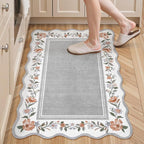 Lahome Floral Entryway Rug, 2x3 Kitchen Rugs Non-Slip, Ulta-Thin Washable Door Mat Indoor Entrance Stain Resistant, Boho Scalloped Throw Rugs for Bathroom Bedroom Ariele Grey