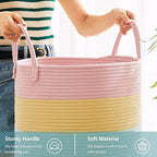 80L Extra Large Rainbow Baby Girls Hamper Laundry Basket for Kids Nursery Pastel Tall Blanket Basket for Toy Woven Rope Unicorn Clothes Hamper in Living Room Playroom Bedroom 16"D x 22"H