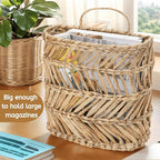 YOUEON Large Woven Hanging Storage Basket, 12x5x14 Inch Natural Water Hyacinth Wall Basket with Sturdy Iron Frame, Handwoven Front Door Flower Baskets for Home Garden, Boho Decor