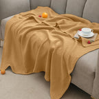 PHF 100% Cotton Muslin Throw Blanket 50" x 60", 4-Layer Lightweight Gauze Throw, Breathable Cloud-Soft Minimalist Blanket for Bed, Couch, Camping & Baby, Amber, Ideal Gift