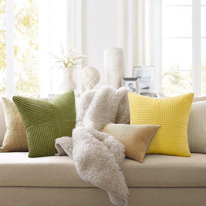 Topfinel Fall Yellow Green Throw Pillow Covers Set of 4,Boho Pillow Covers Soft and Cozy Velvet Double-Sided Designs,Mix and Match Nordic for Couch Boho Farmhouse Home Decor 18x18 Inch