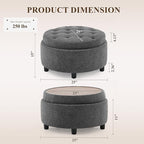 COLAMY Fabric Round Storage Ottoman with Reversible Tray Lid – Multi-Functional Footrest, Hidden Storage, Sturdy & Stylish Small Coffee Table for Living Room, Bedroom, or Entryway(Dark Grey)