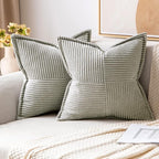 MIULEE Decorative Throw Pillow Covers for Couch Bed Livingroom 20x20 Inch Set of 2 Light Grey Boho Accent Throw Pllows Broadside Striped Patchwork Soft Corduroy Pillowcases