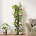 Bamworld Tall Plant Stand Indoor 6 Tier Plant Shelf for Multiple Plants, Tiered Flower Pot Stands for Patio Garden Balcony Living Room Bedroom, Brown