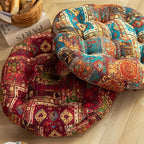 Round Bohemian Floor Pillow, Meditation Floor Seat Cushion, Large Soft Cotton Linen Pillows for Yoga Living Room Balcony Outdoor Tatami, 22x22 Inches (Blueflower Round)