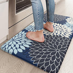 KIMODE Anti Fatigue Kitchen Mat 17.3"x29", Padded Dahlia Kitchen Floor Mats Non Slip, Waterproof Kitchen Mat for Floor, Farmhouse Comfort Standing Mat for Laundry, Office, Sink, Desk Mutil-Blue