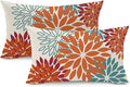 DFXSZ Orange Teal Red Flower Pillow Covers 12x20 Inch Set of 2 Fall Throw Pillows Outdoor Waterproof Decor for Living Room Sofa Patio Funiture Garden Floral Polyester Pillow Covers 002Y12